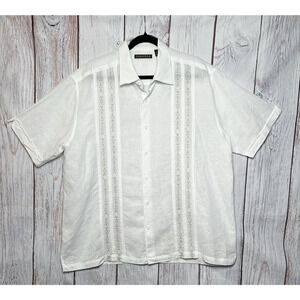 Cubavera Men's XL White Button Up Shirt Short Sleeve Linen Cotton